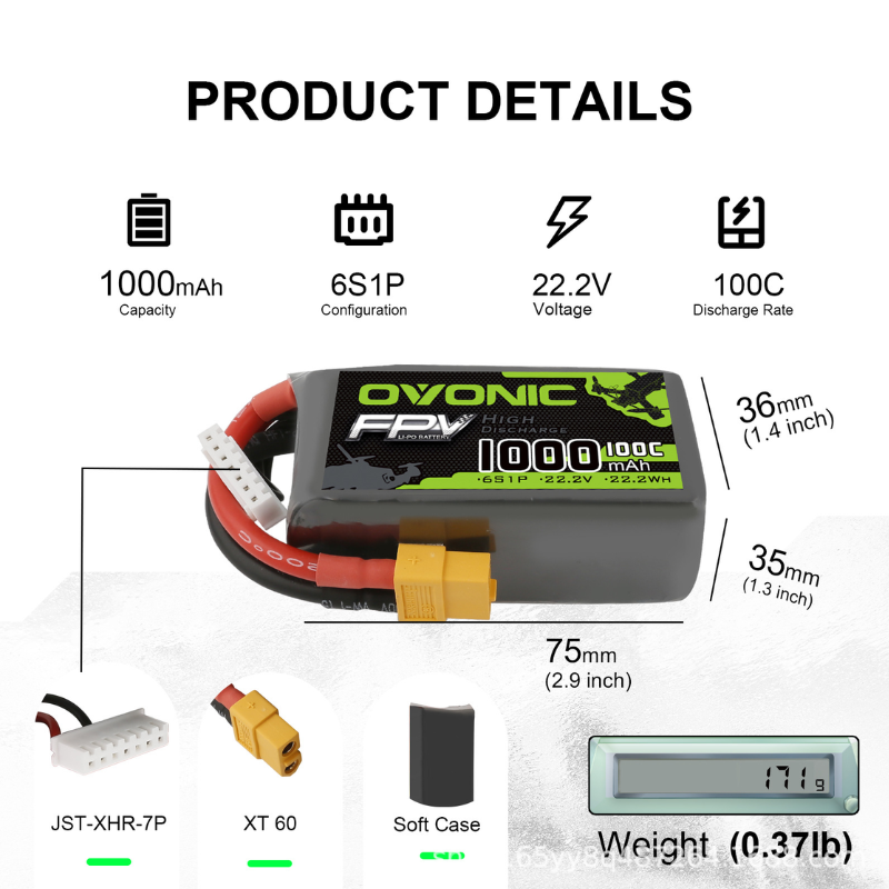 2 Stuks OVONIC 1000mAh 100C 22 - Drone Battery 6S recensie en prijs