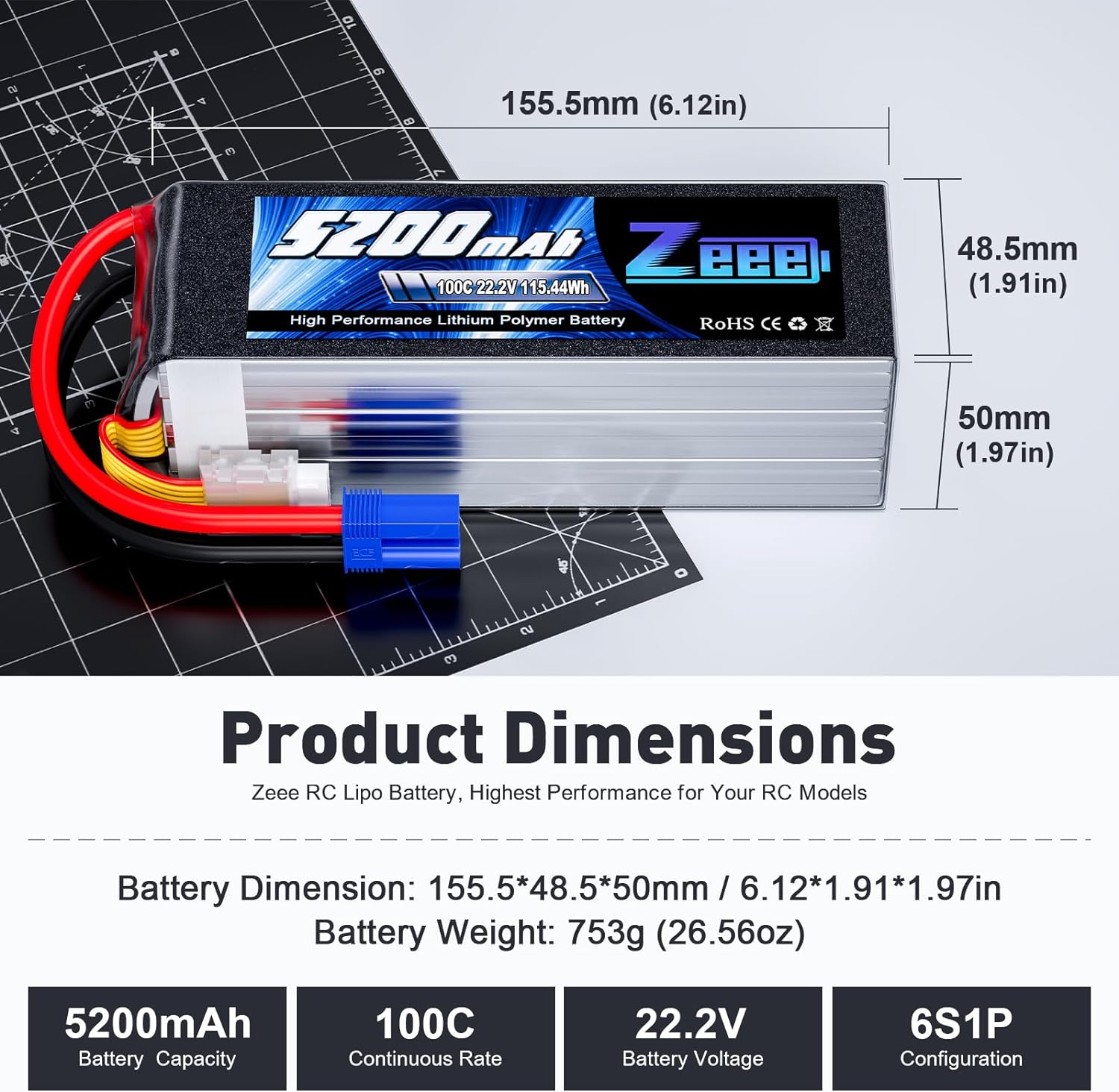 Zeee 6S 5200mAh Lipo Batterij  - Drone Battery 6S recensie en prijs